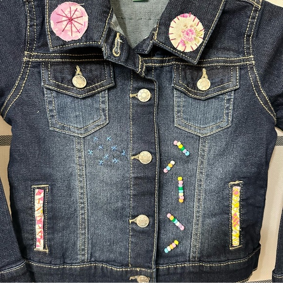 Say what? Girl, toddler 5T up, cycled, patchwork, floral Boho, Jean jacket. - Picture 2 of 11
